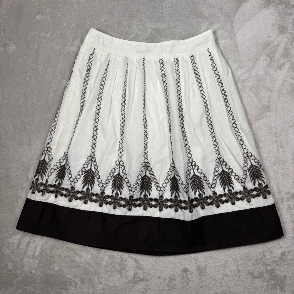 Ann Taylor Factory Boho A Line Cotton Embroidered Floral White Brown Skirt 0 - Picture 1 of 15